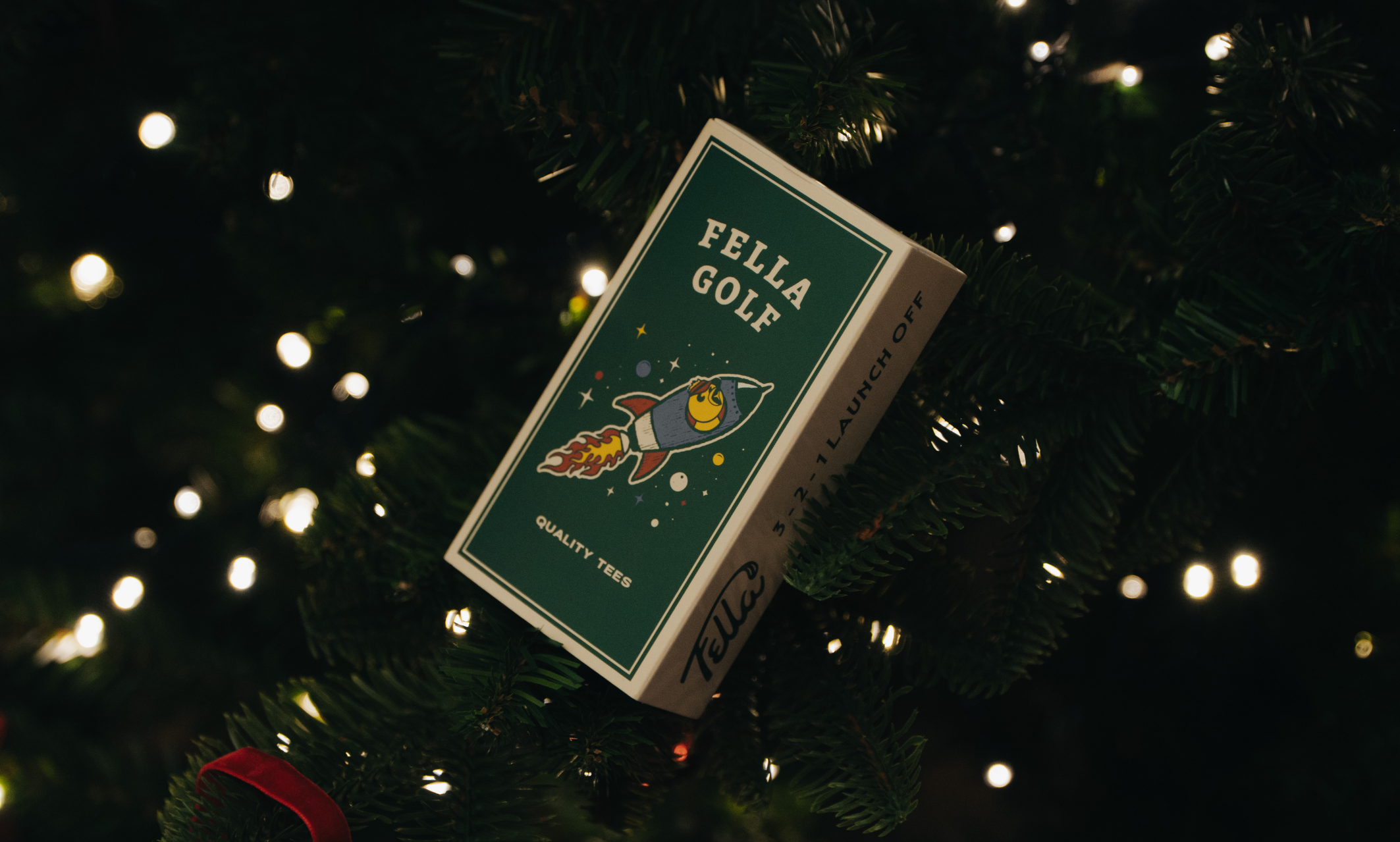 Fella Golf Match Box Tee on a decorated Christmas tree