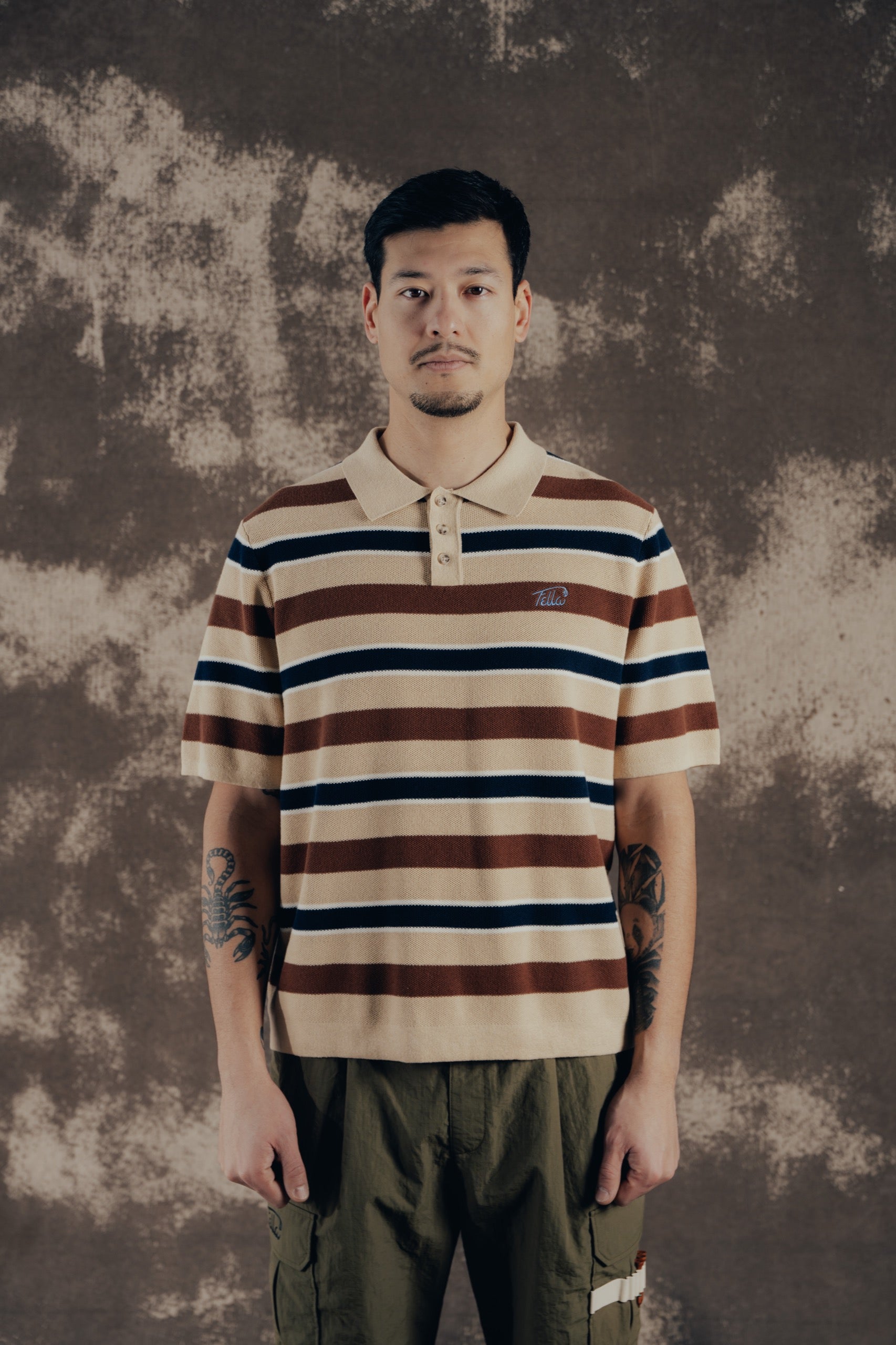 Jake - Toffee Brown Intarsia Knit Polo