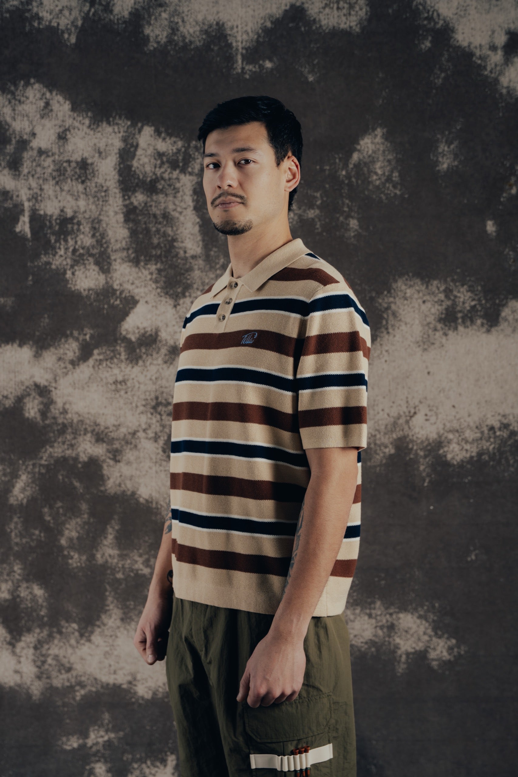 Jake - Toffee Brown Intarsia Knit Polo