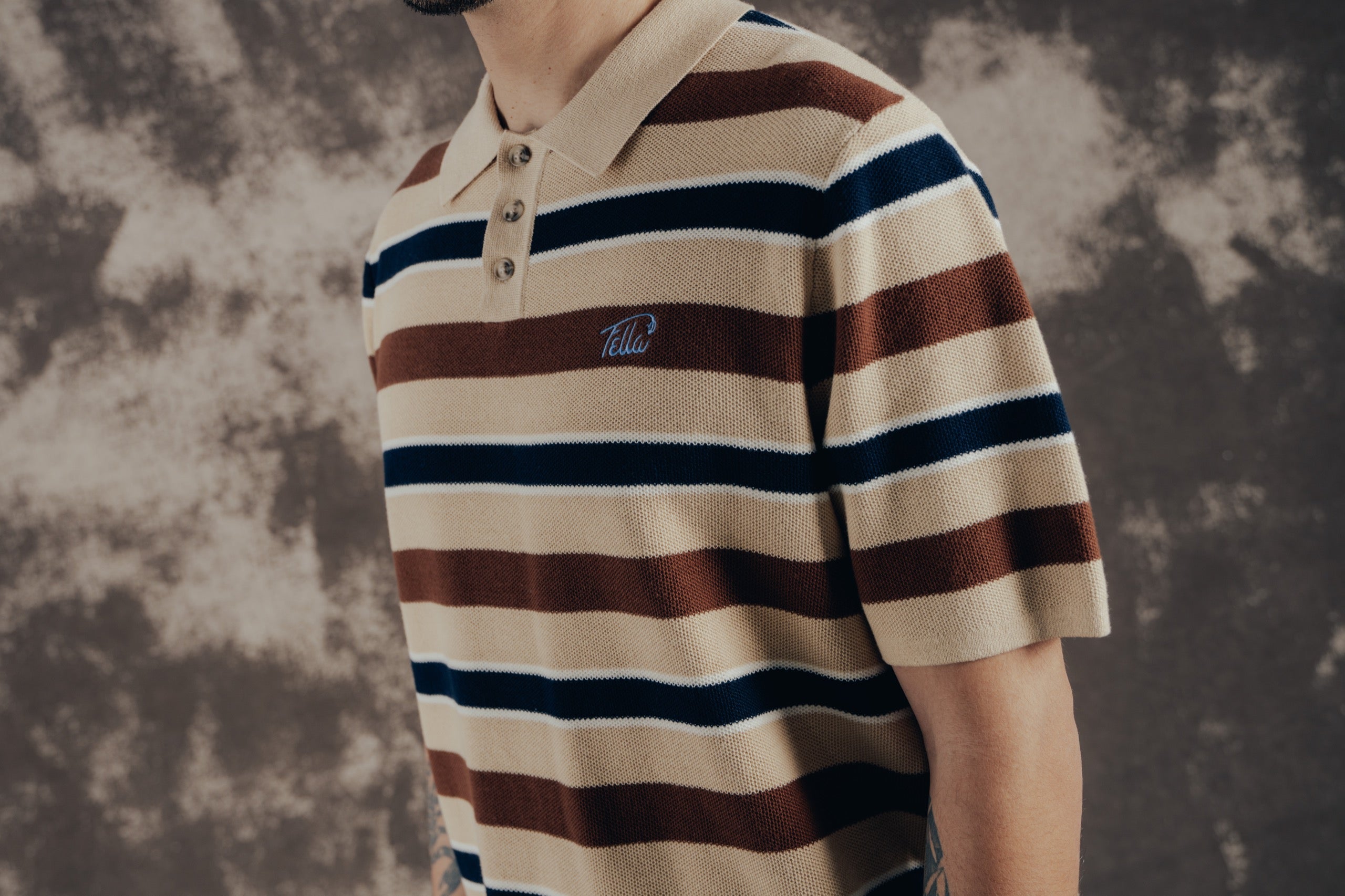 Jake - Toffee Brown Intarsia Knit Polo