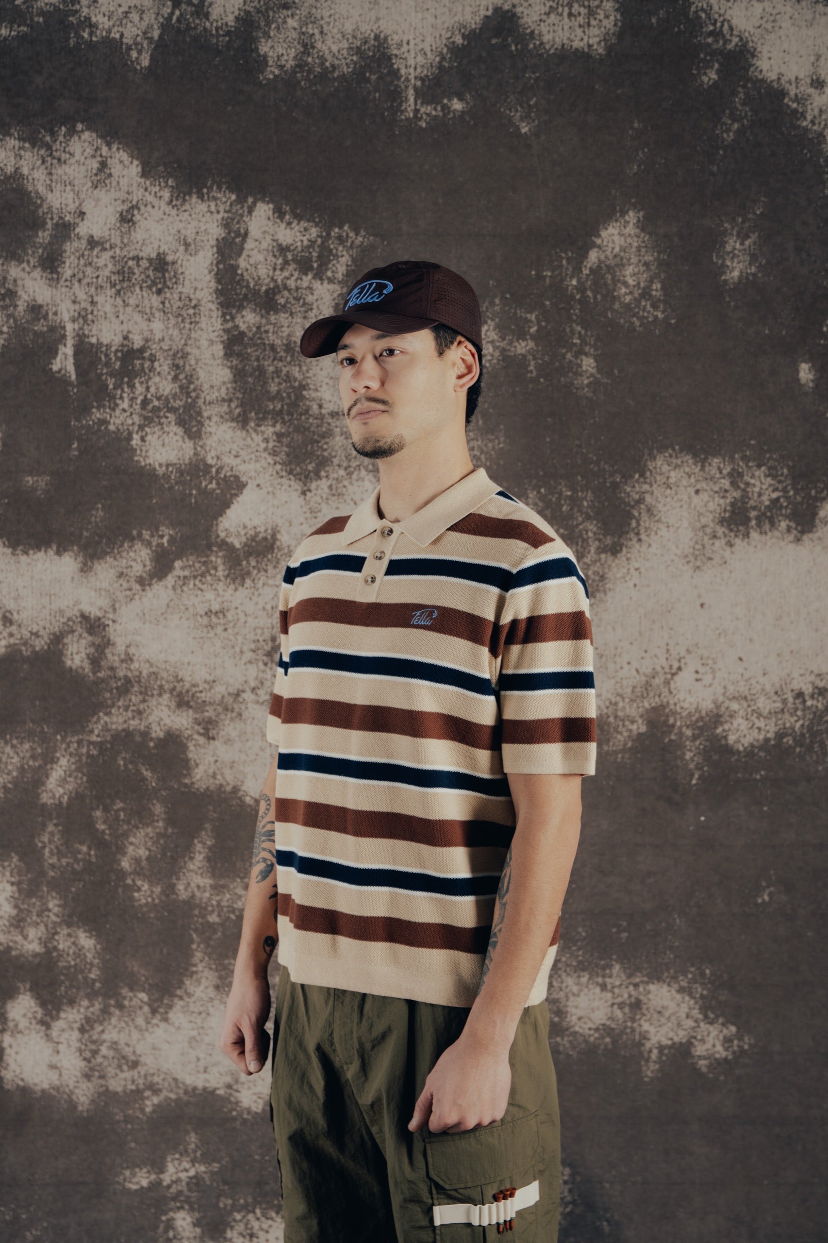 Jake - Toffee Brown Intarsia Knit Polo